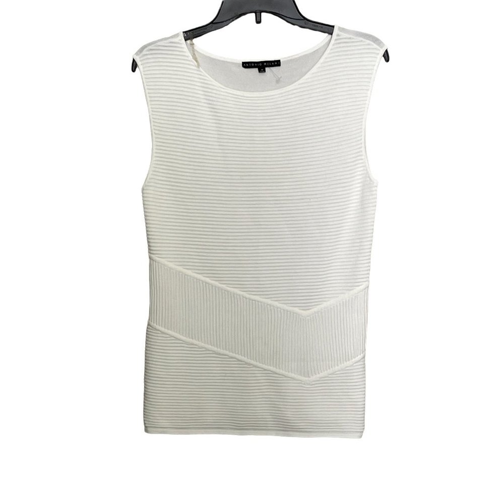 Antonio Melani White Sleeveless Top S Women's Rayon S Striped Textured NWOT
